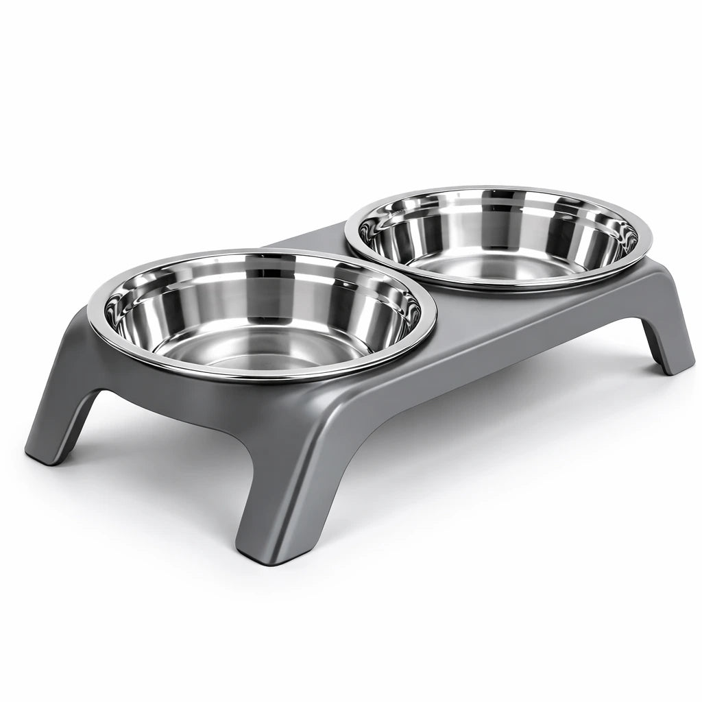 Gamelle Réglable Double – Support Surélevé Ergonomique Et Bols Inox