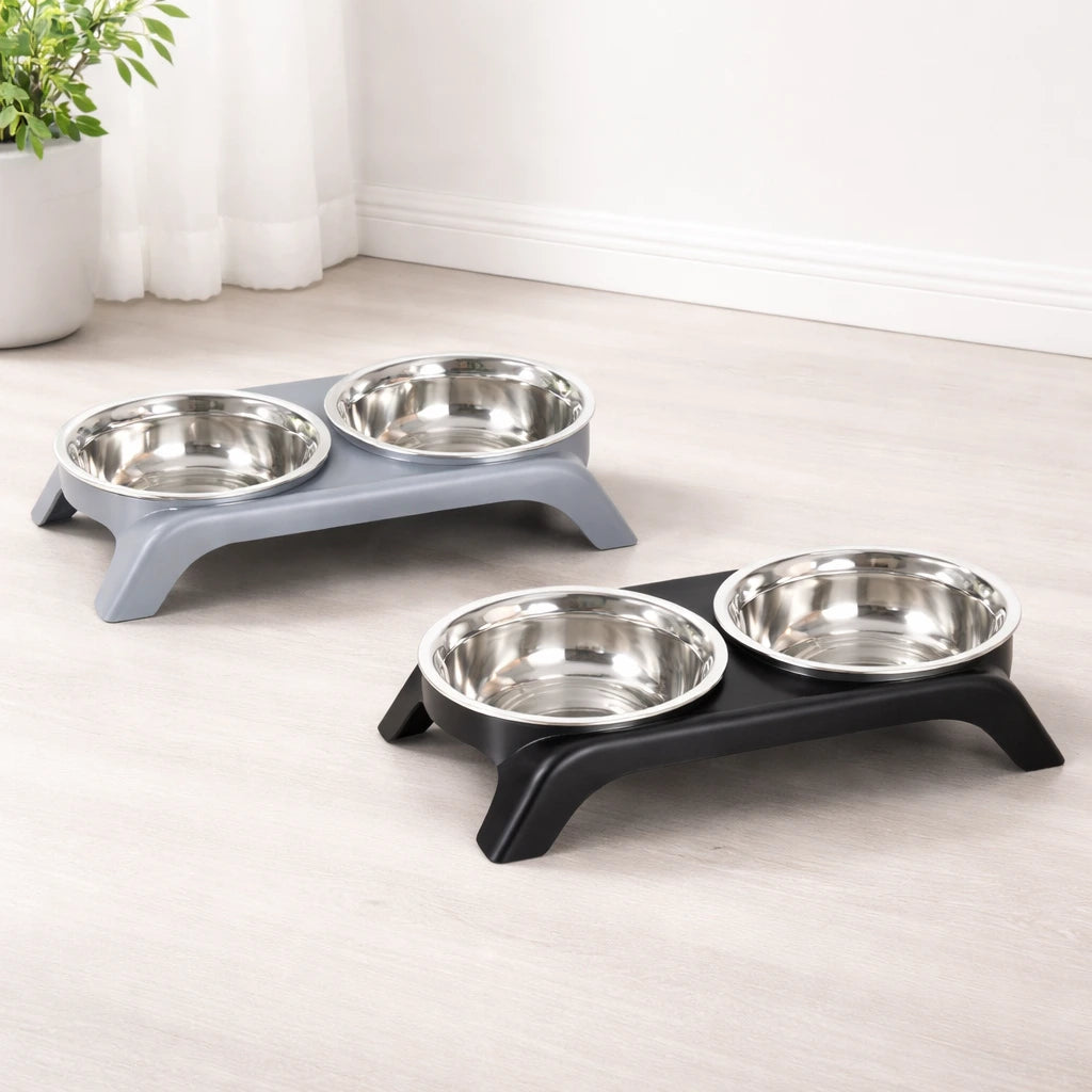 Gamelle Réglable Double – Support Surélevé Ergonomique Et Bols Inox