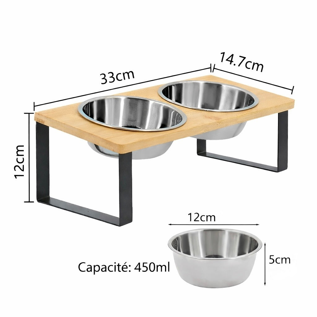 Gamelle Réglable Pour Chien En Bois